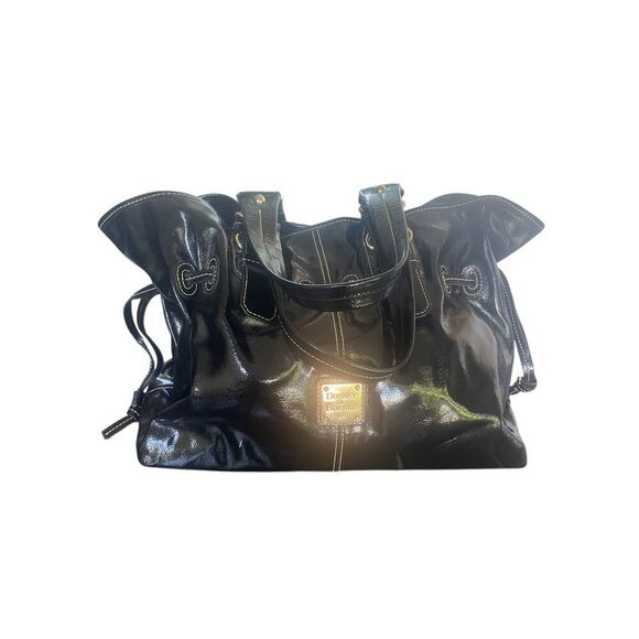 Dooney & Bourke Medium Chiara Patent Leather Drawstring Satchel Bag Black - Picture 6 of 16